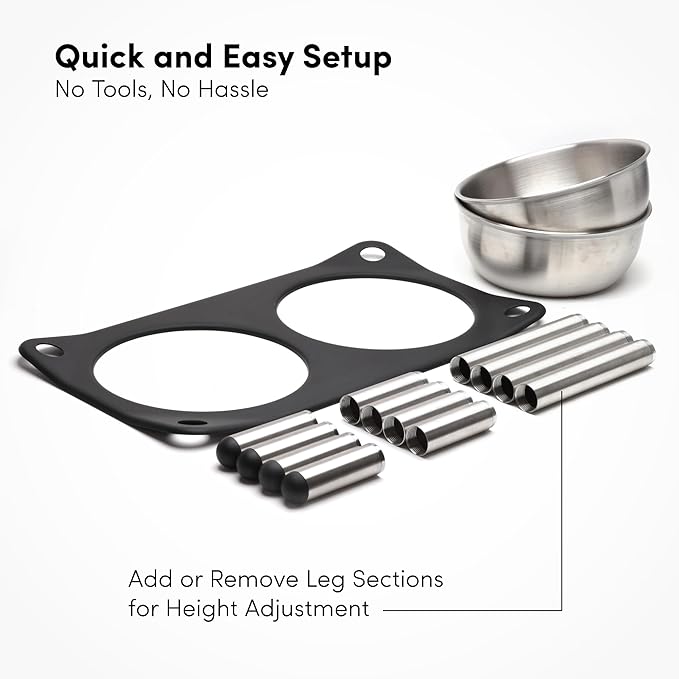 xympo Adjustable Elevated Dog Bowl 56 fl oz Stainless Steel Bowls