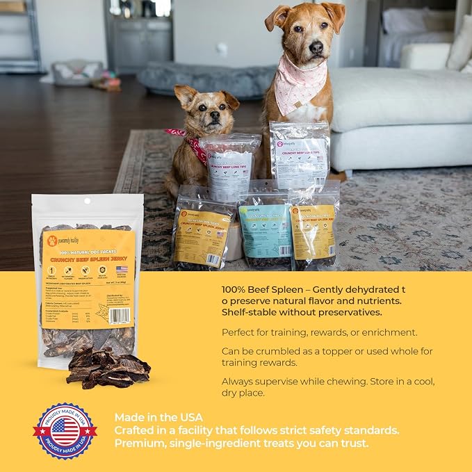 Pawsomely Healthy Beef Spleen Dog Treats – 100% Single Ingredient Air-Dried Jerky – No Fillers or Additives, Grain-Free – Rich in Iron & B12 – Made in USA, 3 oz