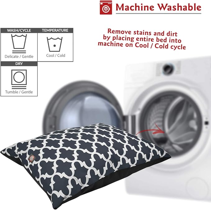 Majestic Pet Rectangle Medium Dog Bed Washable – Non Slip Comfy Pet Bed – Dog Crate Bed Super Value Pillow Dog Bed – Dog Kennel Bed for Sleeping - Dog Bed Medium Breed 35 x 28 Inch – Trellis Navy