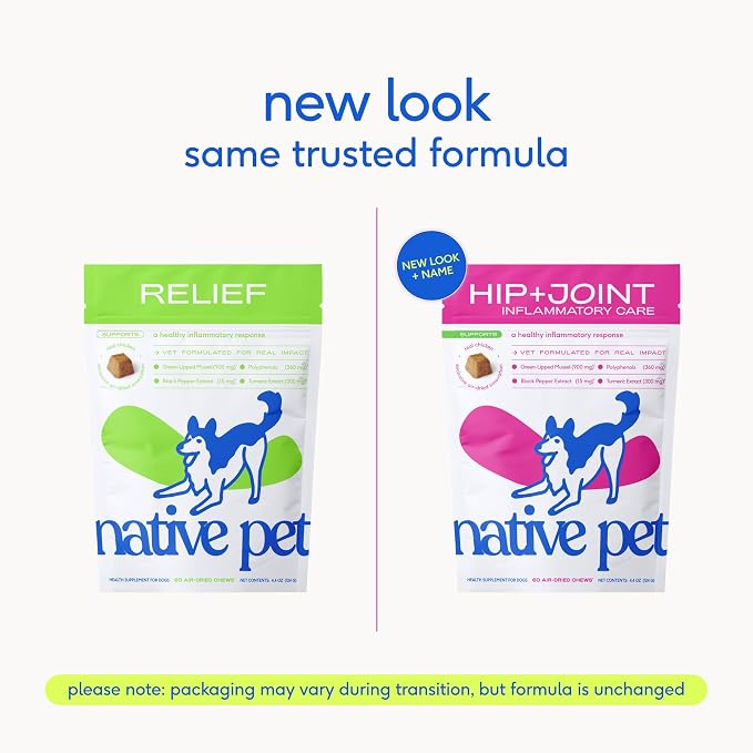 Native Pet Inflammatory Care - Pain Relief for Dogs - Green-Lipped Mussel, Turmeric & Collagen for Dogs - Hip and Joint Supplement Supports Healthy Inflammatory Response & Joint Comfort - 60 Chews