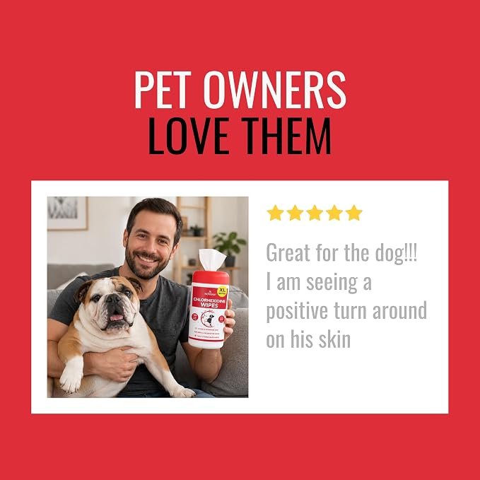 NOVEHA 120PCs XL Formulated Pet Wipes for Dogs & Cats - Safe for Facial & Finger Folds, Underarms, Groin, Hot Spots, Redness & Skin Relief, On-the-Go Size 5.5" x 7"