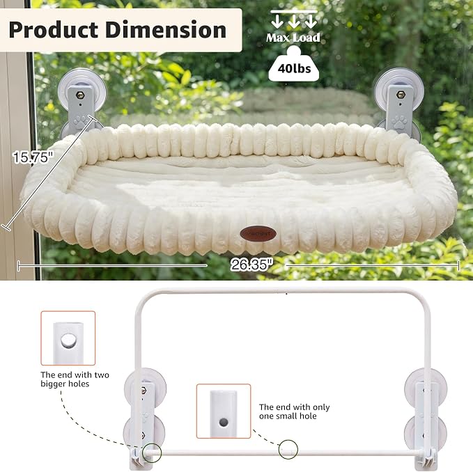 Woochpet Cat Window Perch for Window with Solid Metal Frame and Ultra Soft Machine Washable Bed with 4-Sided Bolster, 4 Strong Suction Cups Window Resting Seat,Cordless Foldable Cat Hammock Bed