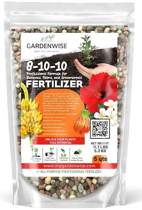 GARDENWISE Elite 8-10-10 Professional Fertilizer for Banana, Flowering, and Fruit Trees, Ornamentals - Boosts Flowering & Fruiting - for Indoor & Outdoor Plants (5 QUARTS)