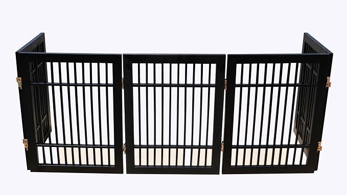 Urnporium Pet Dog Gate Freestanding, Strong Durable Folding Wooden Fence, Portable Acacia Hardwood Safety Barrier for Indoor & Outdoor Use (Black Pet Gate, 5 Panel 24" Tall)