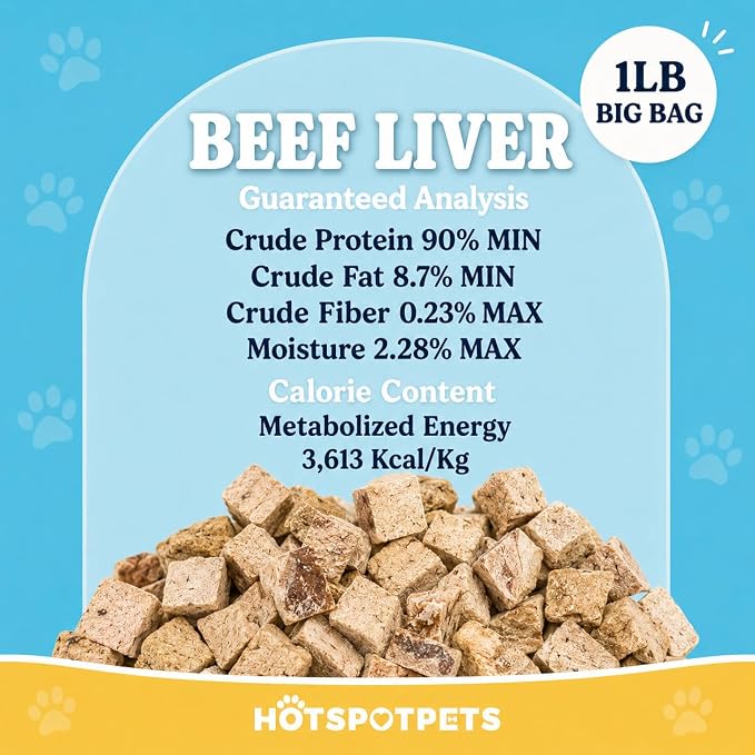 hotspot pets Freeze Dried Beef Liver Treats for Cats & Dogs - 1LB Big Bag 300+ Pcs - Made in USA, Single Ingredient, All Natural Grain-Free Beef Liver - Perfect for Training, Topper or Reward Snack