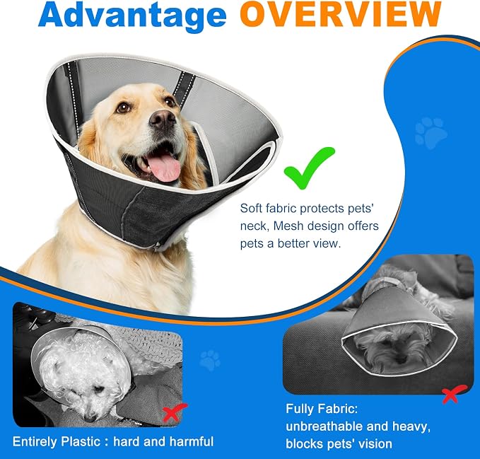 Breathable Mesh Dog Cone Collar for Surgery, Soft Elizabethan Recovery Alternative to Stop Licking,Pet Neck Collar for Large Medium Small Breeds, L