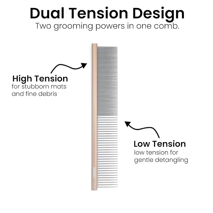 Fresh Ultra Half & Half XL Metal Pet Comb, Oval Aluminum Handle, Metal Grooming Comb for Dogs, 9.75"