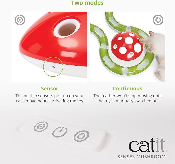 Catit Senses 2.0 Mushroom - 360 Degree Interactive Feather Toy for Cats with Two Play Modes