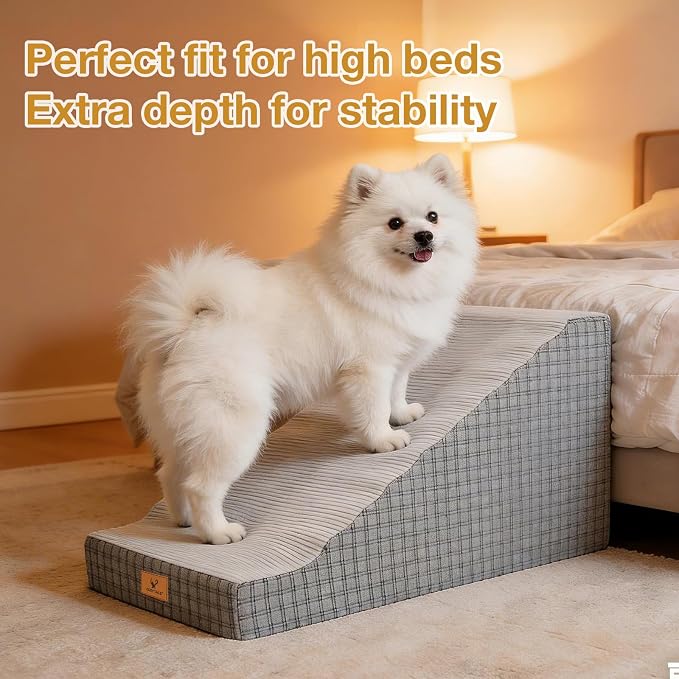 19" Pets Ramp for High Beds, Small Dogs & Senior Cats - Non-Slip Texture & Machine Washable Cover - Supportive Foam for Joint Comfort, Easy Climb for Couch, Sofa, Furniture (Gery-L)