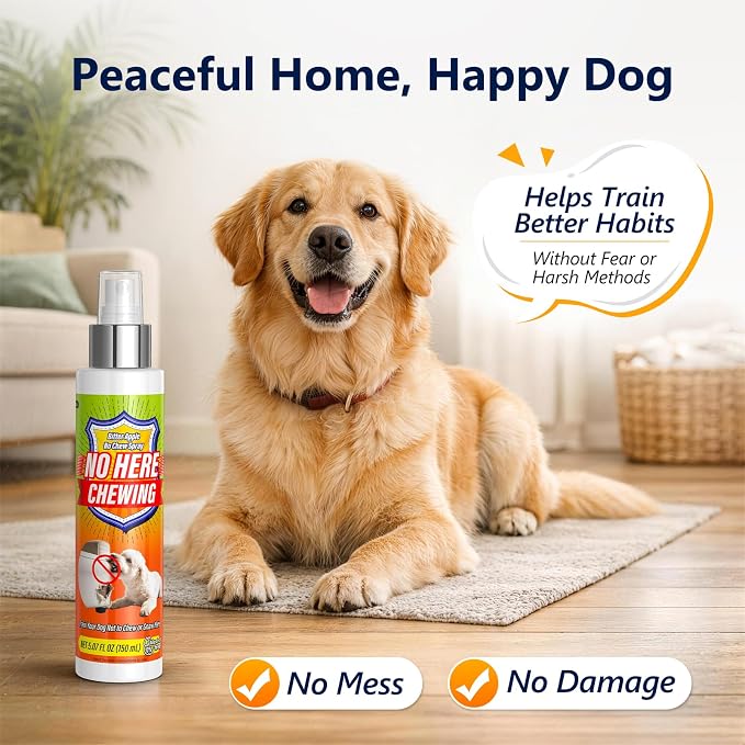 Bitter Apple Spray for Dogs - Dog No Chew Spray to Stop Chewing & Gnawing - Natural Anti‑Chew Training Aid for Puppies - Safe for Furniture, Shoes & Plants - Indoor & Outdoor Behavior Corrector