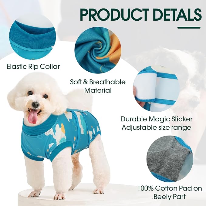 Kuoser Dog Recovery Suit for Female Male After Surgery, Printed Anti-Licking Dog Surgery Suit for Spay Neuter, Breathable Pet Bodysuit for Abdominal Wounds Skin Disease, Cone Alternative Onesie, XL