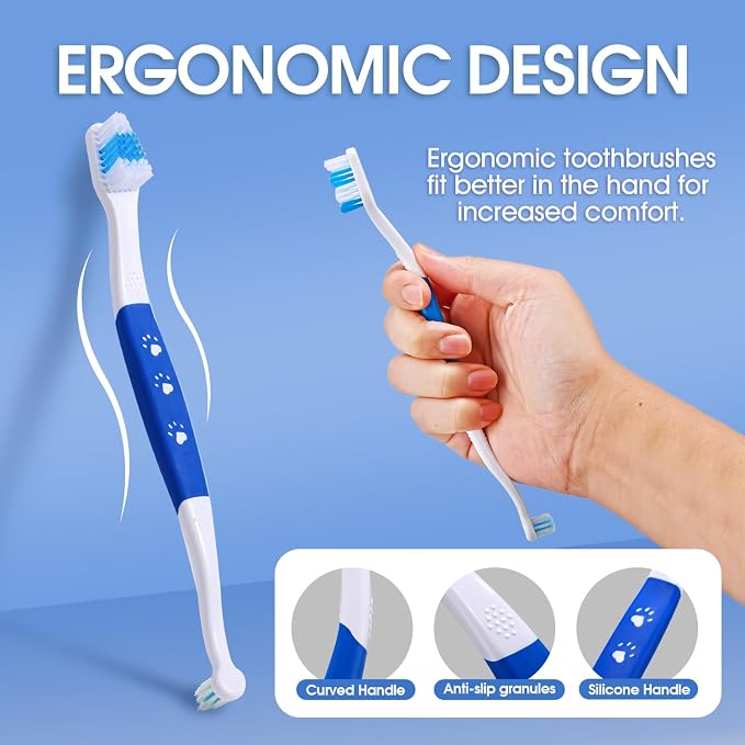 Dog Toothbrush – Newly Upgraded Dual-Head Design + Enzymatic Dog & Cat Toothpaste with Nano-Hydroxyapatite (nHA)