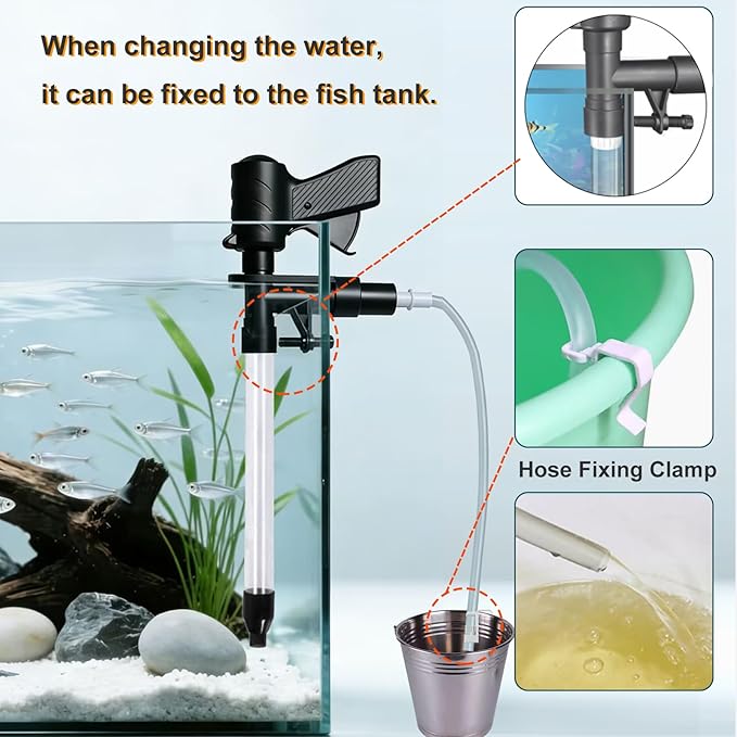Carefree Fish Aquarium Gravel Cleaner 15~30In with 6Ft Water Hose Fish Tank Water Changer Sand Vacuum with Skimmer Net and Long Handle Sponge Brush Algae Scraper