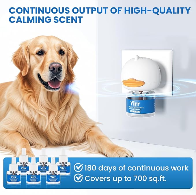 Dog Pheromones Calming Diffuser + Cat Calming Diffuser, Relaxing Pheromone for Cat Dog Relief Stress Anxiety Fighting Scratching