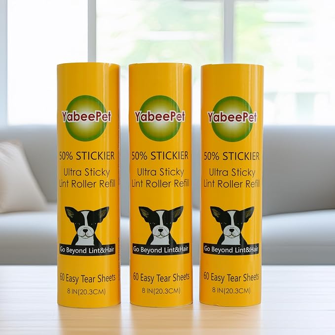 8 inch Large Surface Roller Refill for Scotch-Brite 50% Stickier Lint Roller, Works Great On Pet Hair (60 Sheets per Roll, 3 Pack Refills)