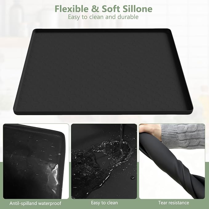 AKEfit Heat Resistant Silicone Mat, Non-Slip Waterproof Air Fryer Mat for Kitchen Countertops, Oven, AC,Stove Top & Dining Table Protection (BLACK)