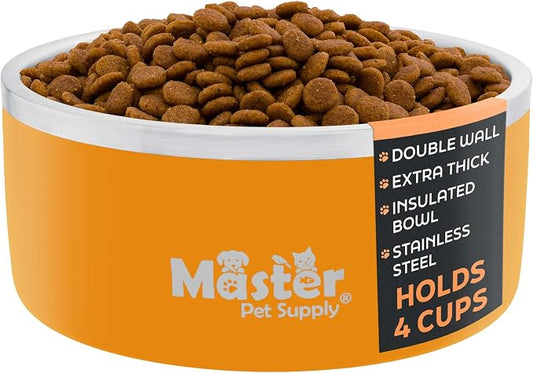 Master Pet Supply Stainless Steel Dog Bowls - 32 oz, Heavy Duty - Mango Tango, Double Wall Extra-Thick Insulated, Non-Slip Pet Water Bowl for Dogs, Cats & Pets, Anti Rust Metal, Dish Washer Safe