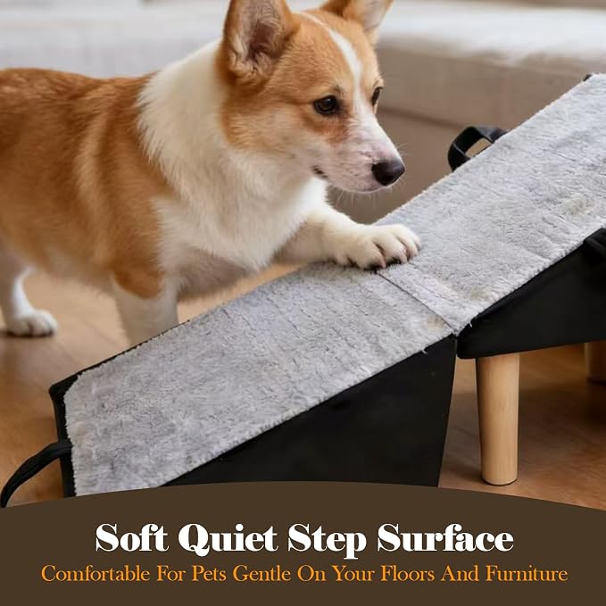 Split Ottoman Dog Ramp for Couch and Low Bed, 2-in-1 Foldable Dog Stairs for Small Dogs and Cats, Wooden Pet Ramp with Non-Slip Surface, Portable Step Stool Design, Black