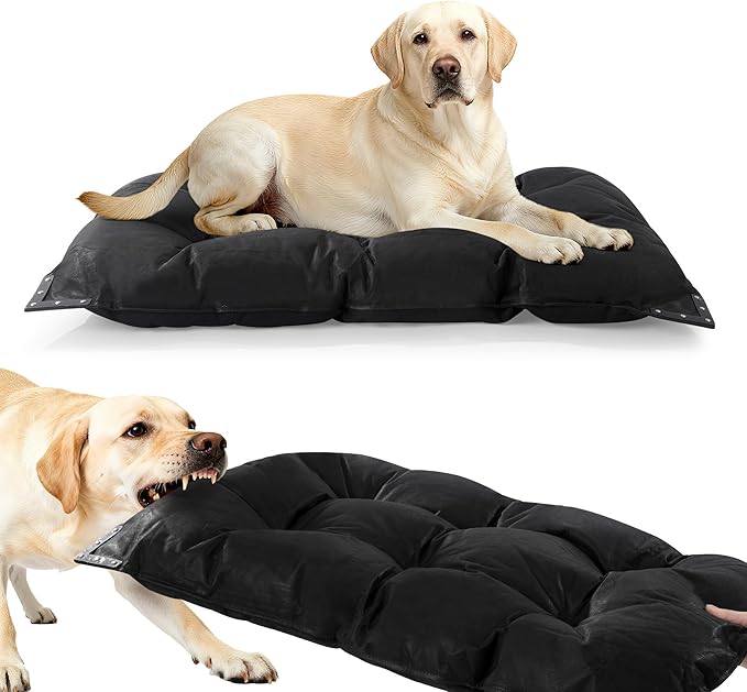 HOMBYS Chew Proof Indestructible Dog Bed with Reinforced Metal Rivets for Aggressive Chewers, 35"x22" Durable Pet Crate Mat, Washable Tough Kennel Pad for Medium/Large Dogs, Black