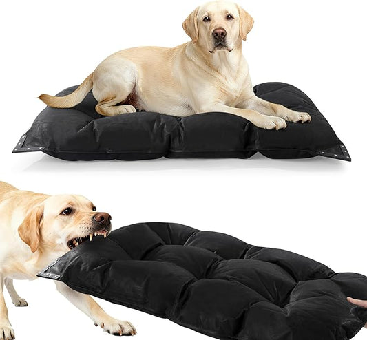 HOMBYS Chew Proof Indestructible Dog Bed with Reinforced Metal Rivets for Aggressive Chewers, 35"x22" Durable Pet Crate Mat, Washable Tough Kennel Pad for Medium/Large Dogs, Black