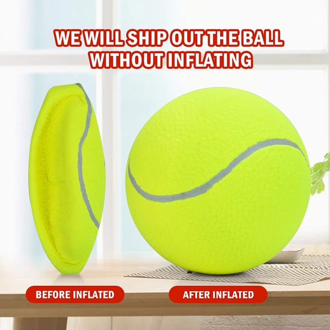Pomeat Big Tennis Ball for Dogs 9.5" Inflatable Giant Tennis Balls Pet Chew Toy