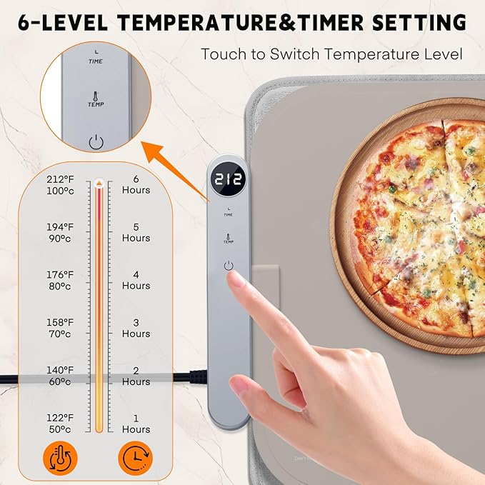 Homelove Warming Mat for Food - Electric Warming Tray with 6-Level Temperature and Hours Setting, Full Surface Graphene Heating, Waterproof Dishwasher-Friendly Food Warmer for Parties, Kitchen (Khaki)