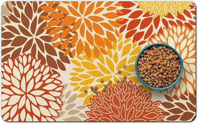 Dog Food Mats for Floors, Absorbent and Quick-Drying Pet Cat Food Mat,Anti-Fouling and Easy-to-Clean Pet Feeding Mat,Dog Bowl Mat for Messy Drinking Water Bowls.16x24, Bohemia Dahlia Floral Style