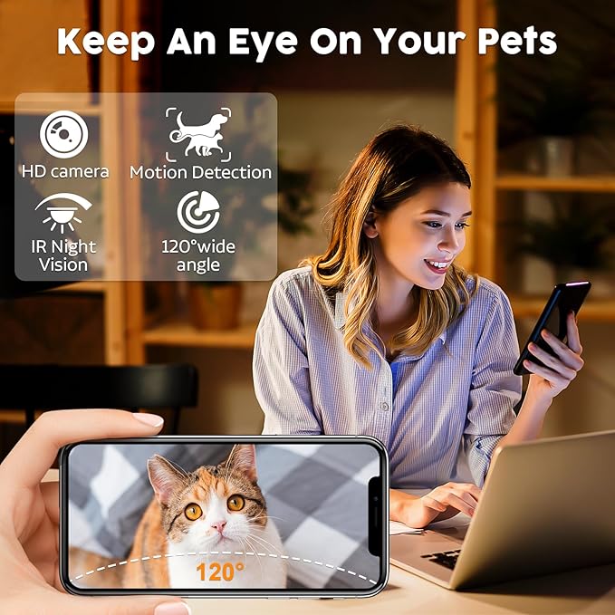 Yakry Automatic Dog Feeder with Camera - 8L/33 Cups Smart Pet Feeder for Small/Medium Dogs & Cats, 5GHz/2.4GHz WiFi App Control, 1080P HD Night Vision, 2-Way Audio, Timed Dry Food Dispenser Indoor