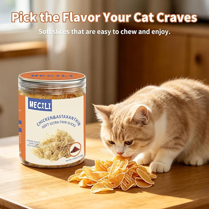 Chicken & Shrimp Soft Cat Treats,Ultra-Thin Slices, Easy-Chew Snacks for Picky Cats, Kittens & Seniors (Chicken & Astaxanthin)