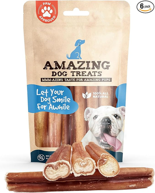 Amazing Dog Treats Bully Stick for Dogs (Extra Thick/Jumbo 6 Inch - 6 Count) - Long Lasting, Safe Chews
