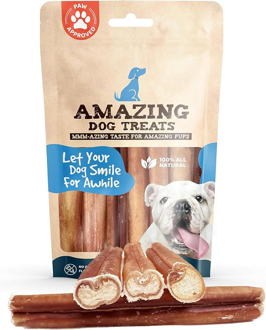 Amazing Dog Treats Bully Sticks 6 Inch [Extra Thick - 10 Pcs/Pck] -NO Hide Bones for Dogs - Safe Chews for Dogs - Long Lasting Bully Sticks