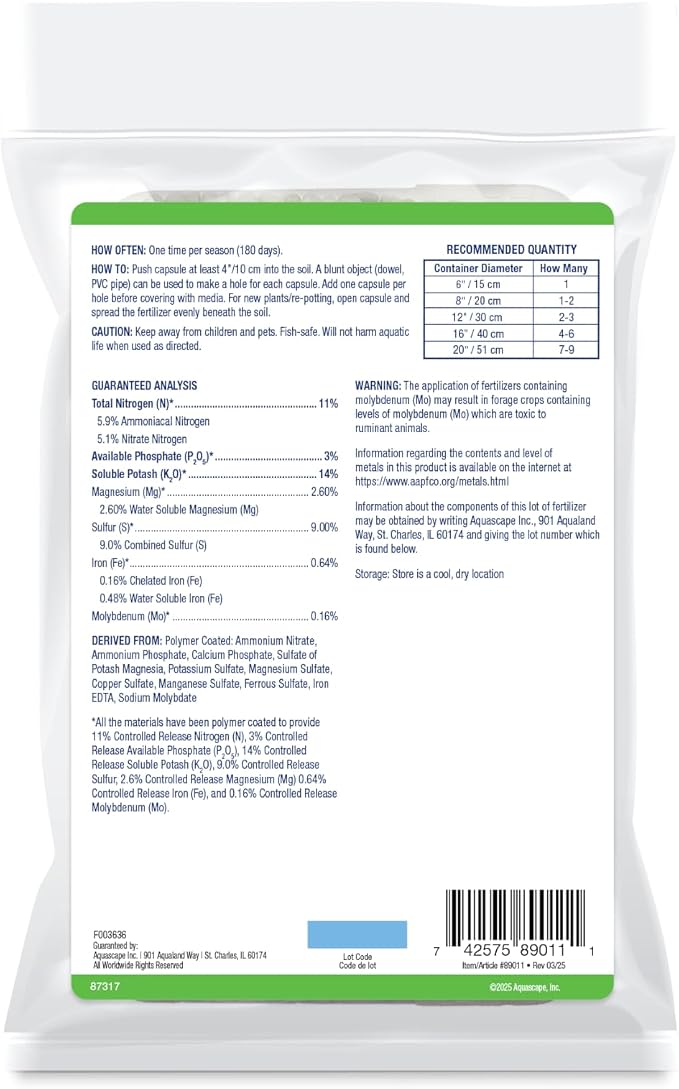 Aquascape Once-A-Year Pond Plant Fertilizer Capsules, 12-Pack, Promotes Aquatic Plant Health, Easy Annual Application, 89011