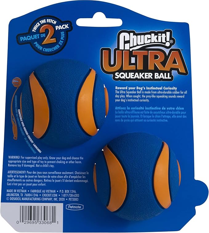 Chuckit! 6 Pack of Ultra Squeaker Ball Dog Toys, Medium, Whistles When Thrown