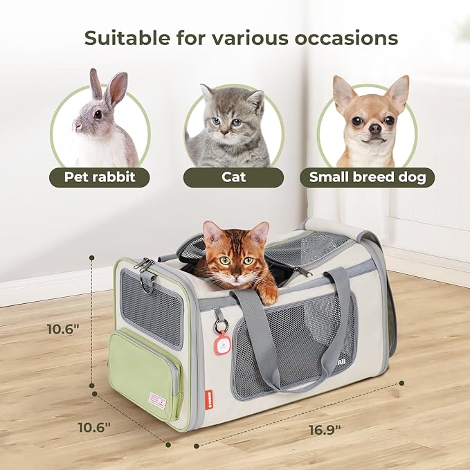 Cat Carrier with ID Tag and Double Stainless Steel Bowls(12 oz)