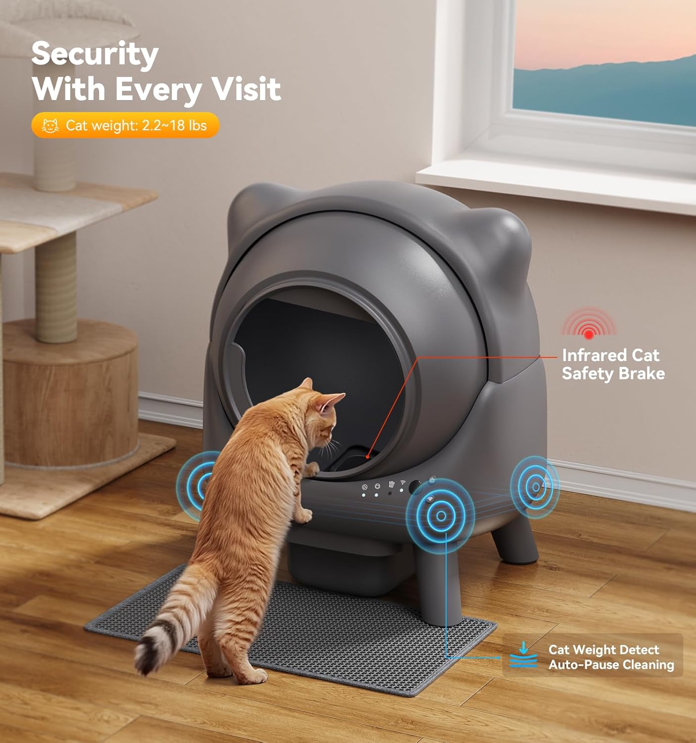 Self Cleaning Litter Box, Automatic Litter Box, FEELNEEDY Odor Control Litter Robot, Cat Ears Design, 65L APP Real-Time Monitor, Cat Litter-Boxs for Multiple Cats, Safety Sensors, with 1 Trash Bag