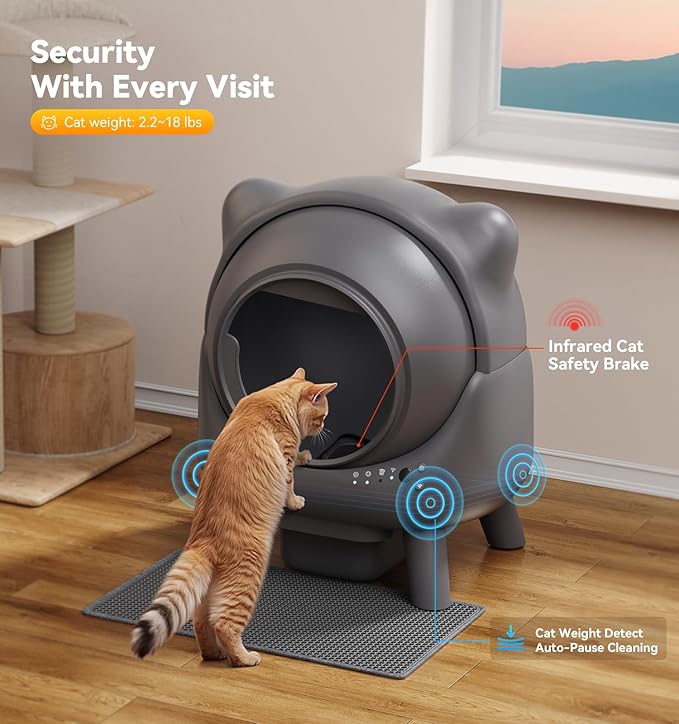 Automatic Litter Box, FEELNEEDY Self Cleaning Litter Box, Odor Control Robot, Cat Ears Design, 65L APP Real-Time Monitor, Cat Litter-Boxs for Multiple Cats, Safety Sensors, with 1 Trash Bag