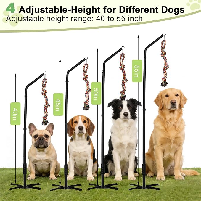Tether Tug Outdoor Dog Toy,Tether Tug,Tether Dog Toy Rack with 3 Tug Rope Toys Adjustable Spring Pole,Interactive Pull Toy for Large Medium Small Dog Tether Tug of War Dog Chew Rope Toy