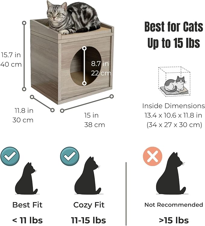 Meowdium Cat House for Indoor Cats – Cat Condo with 5X Longer-Lasting Cardboard Scratcher, 2 Scratcher Levels, Hideout & Top Lounge, Gray