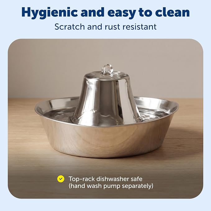 PetSafe Seaside Stainless Cat & Dog Fountain - Carbon and Foam Filters & 1 Pump Included, Tower Creates Soothing Flow for Pets, Scratch-and Rust-Resistant Material Inhibits Pet Acne, 60 Oz