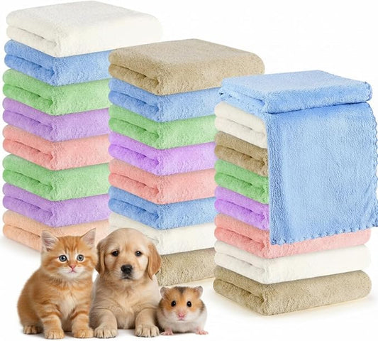 Newwiee 24 Pcs Guinea Pig Fleece Bedding Blankets Bulk Washable Small Animal Fleece Cage Liners Pet Wash Cloth Sleeping Mat Cover for Hamster Chinchilla Rabbit Hedgehog (18 x 24 Inches,Multicolor)