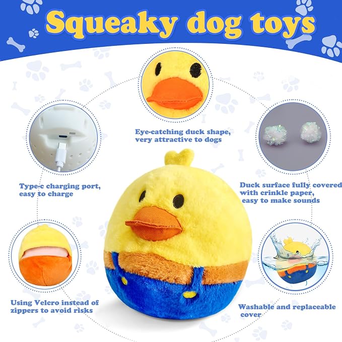 Rechargeable Interactive Moving Duck Dog Toy & Squeaky Parrot Dog Toy