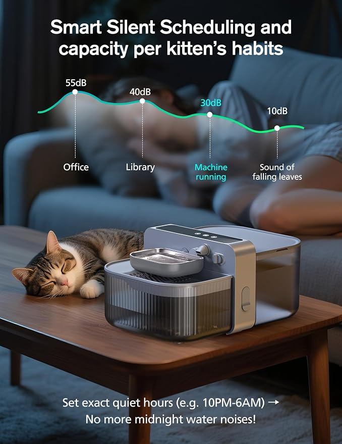 Chumajor Wireless Cat Water Fountain with No Filters, 180-Day Battery & Precision Flow Control,3.5L Smart Pet Water Dispenser with Wastewater Separation & Custom Scheduling for Cats & Dogs, Grey