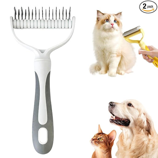 Double-Sided Pet Grooming Brush, 2026 Upgraded Undercoat Rake for Long Haired Pets, Multi-Functional Dematting Comb for Home Grooming, Pet Hair Removal Brush for Pets Owners (2, Gray)