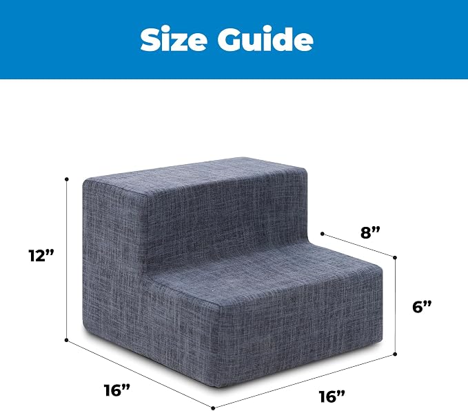 Best Pet Supplies Dog Stairs & Steps - Foam Steps for Small Dogs & Cats, Non-Slip Indoor Balanced Pet Step Support, Dog Ramp, No Assembly, Dark Gray Linen, 2-Step (12-inch Height)