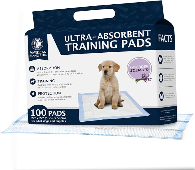 American Kennel Club Scented Puppy Training Pads with Ultra Absorbent Quick Dry Gel – 22 x 22 Pee Pads For Dogs - Lavender Scented - 100 Count