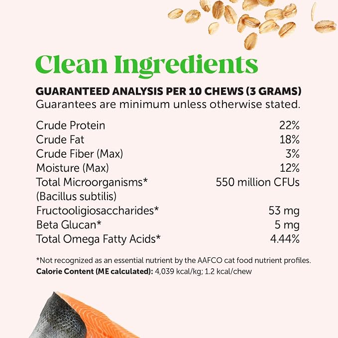 Cat Probiotics Crunchy Creamy Chews for Digestive Health - Cat Constipation + Occasional Diarrhea Relief - Daily Probiotics for Cats with Prebiotics Fiber Gut Flora Sensitive Stomach (30-Day Supply)