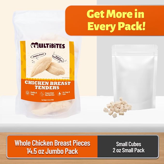 14.5oz Freeze Dried Chicken Breast for Dogs & Cats - Human Grade High-Protein Raw Freeze Dried Dog Treats - Single Ingredient Natural Dry Chicken Breasts for Food Toppers,Training Snacks