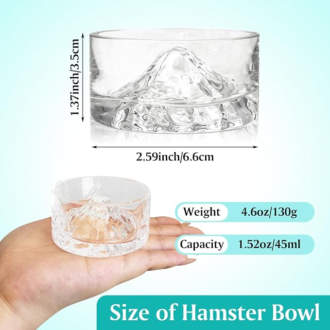 BNOSDM Rabbit Grinding Claw Pads Natural Hamster Lava Stone and Transparent Hamster Food and Water Bowl Mountain Fuji Style Glass for Hamsters Gerbils Mice Rats or Other Similar-Sized Pets