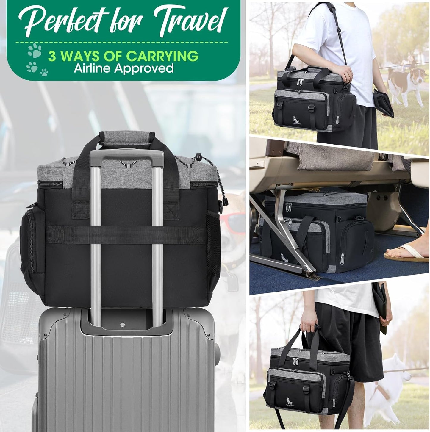 IGOLUMON Dog Travel Bag Large Pet Travel Bags Set for Supplies Weekend Travel Kit Tote Organizer Multi-Pockets Food Travel Bag with 2 Extra Large Food Containers, 2 Dog Bowls, 1 Feeding Mat