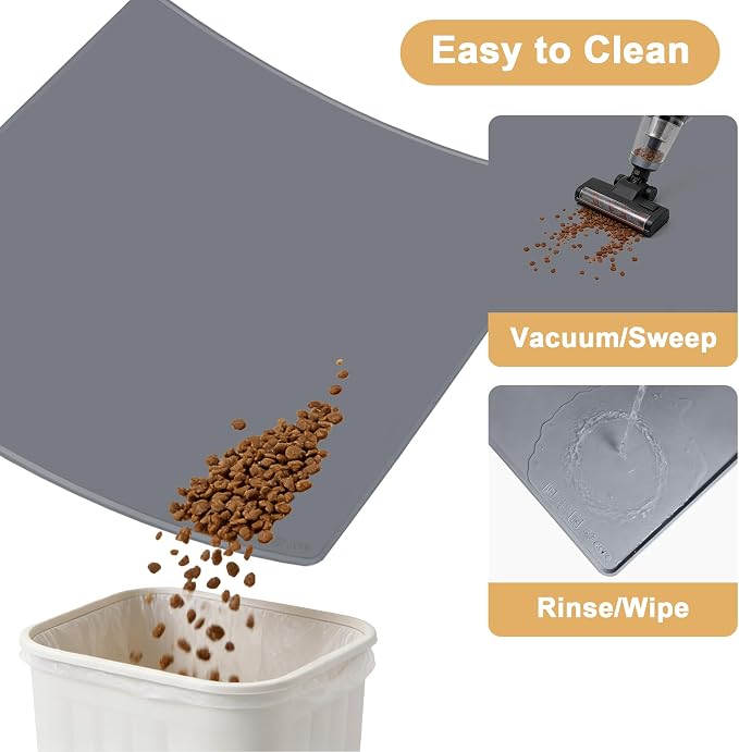 KVK Extra Extra Large Silicone Dog Food Mat 39.4×43.3in and 128oz Silicone Bag Set, Super Size Waterproof Pet Feeding Mat & Container, Non-Slip, Chew-Resistant Floor Protection (Cool Grey&Teal)